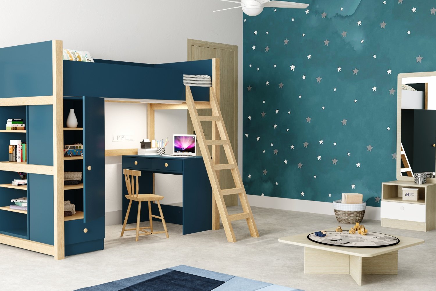 Space-Saving Study Design and Sleep Setup with Smart Storage for Kids