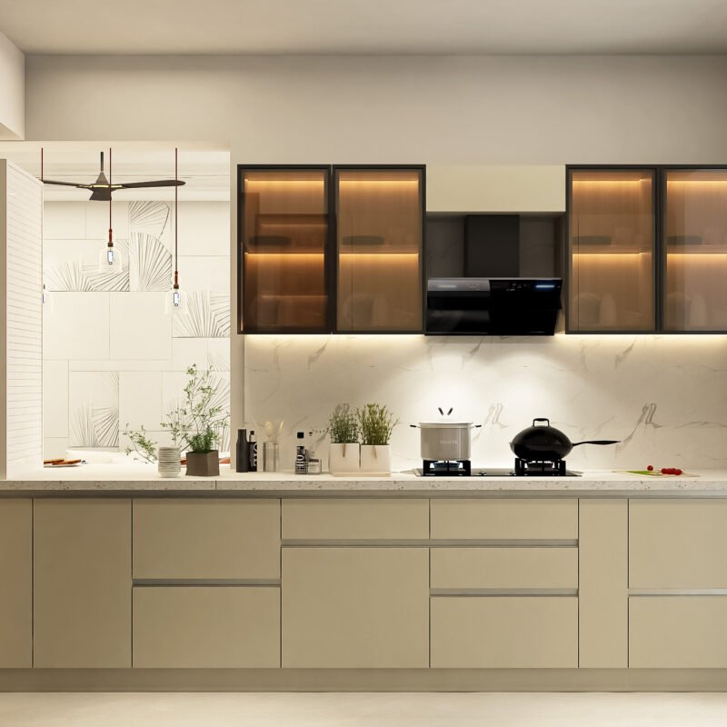 Contemporary Parallel Kitchen Design with Blossom Magnolia Cabinets
