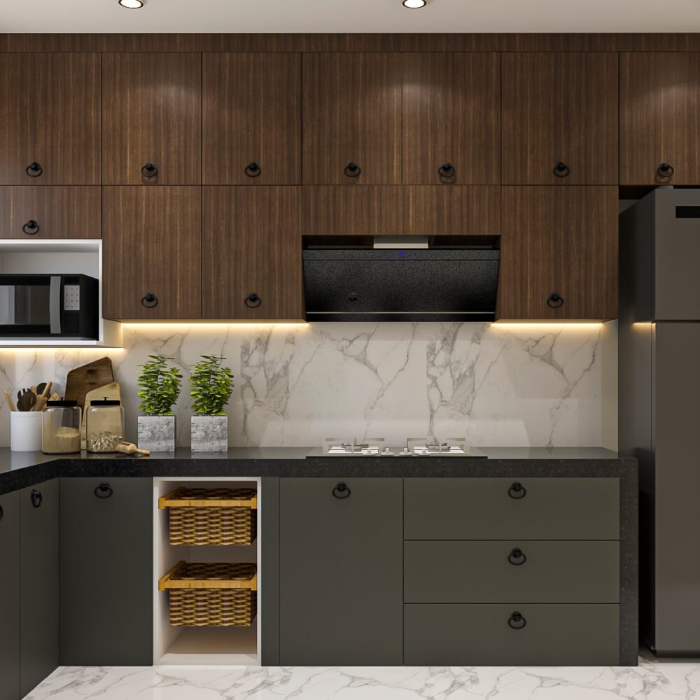 Traditional L-Shaped Kitchen Design with Granite Countertops