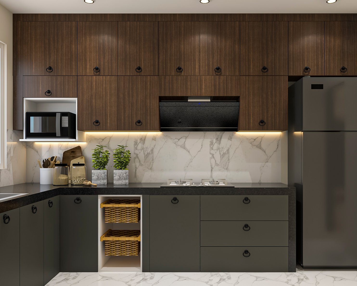 Traditional L-Shaped Kitchen Design with Granite Countertops