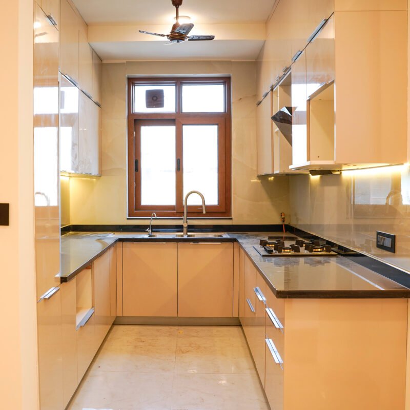 Modern U-Shaped Kitchen Design in Blossom Magnolia Finish