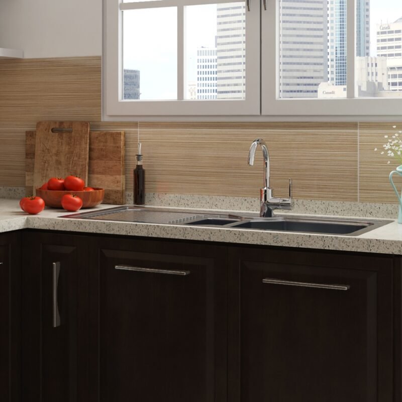 Stainless Steel Double Bowl Kitchen Sink Design with Spacious Drainboard