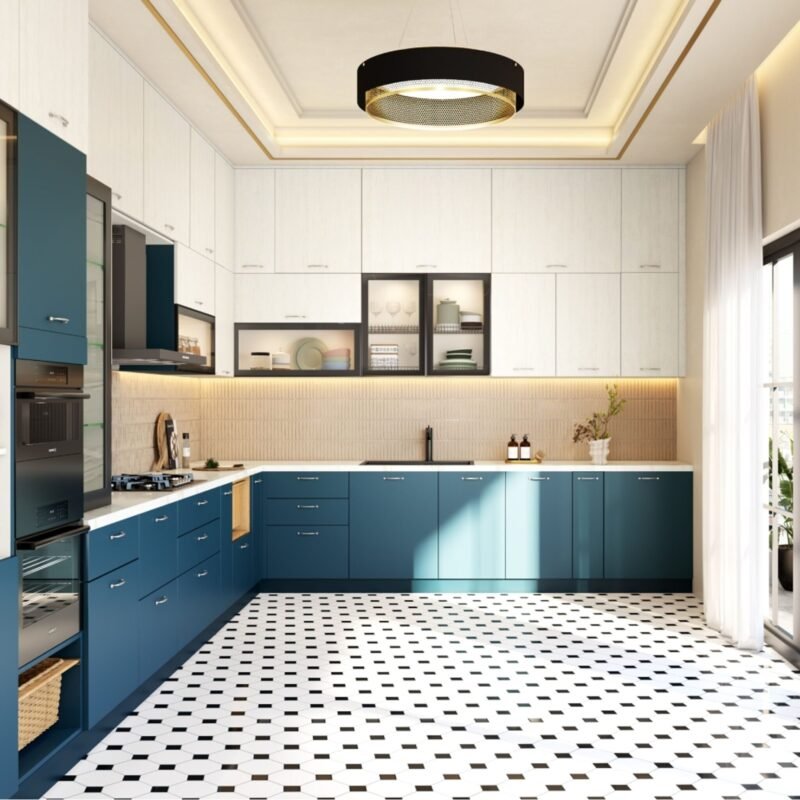 Modern Black and White Flooring Design with a Geometric Design