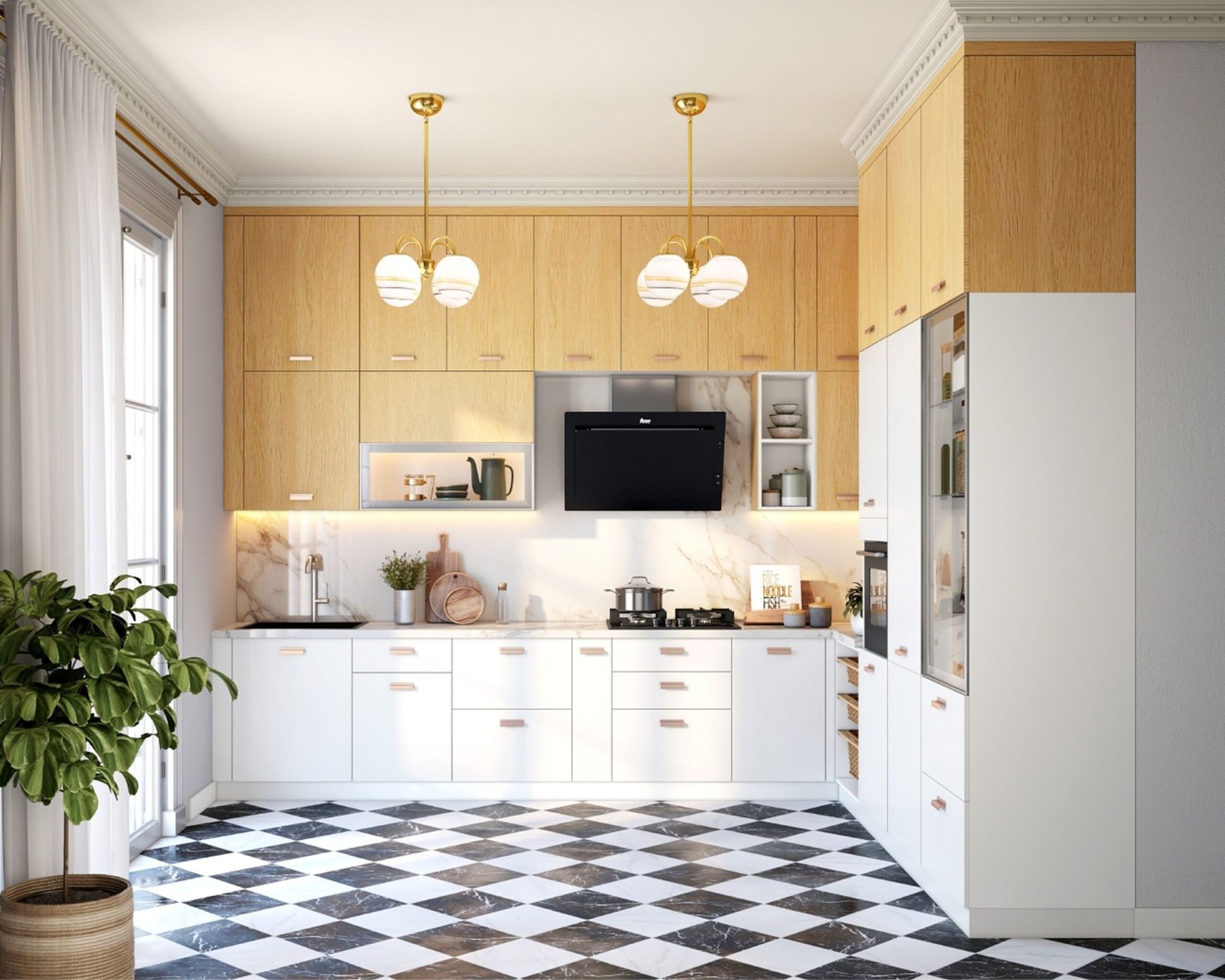 Modern Black and White Checkered Flooring Design