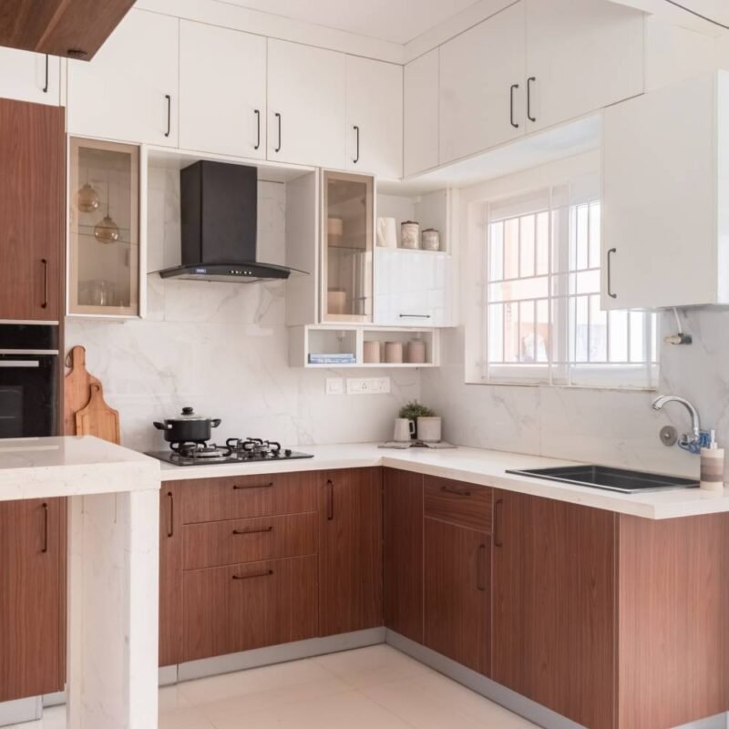 1BHK Flat Design in Modern Style with L-Shaped Kitchen