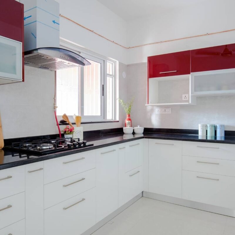 Contemporary 4BHK Flat Design with L-Shaped Kitchen