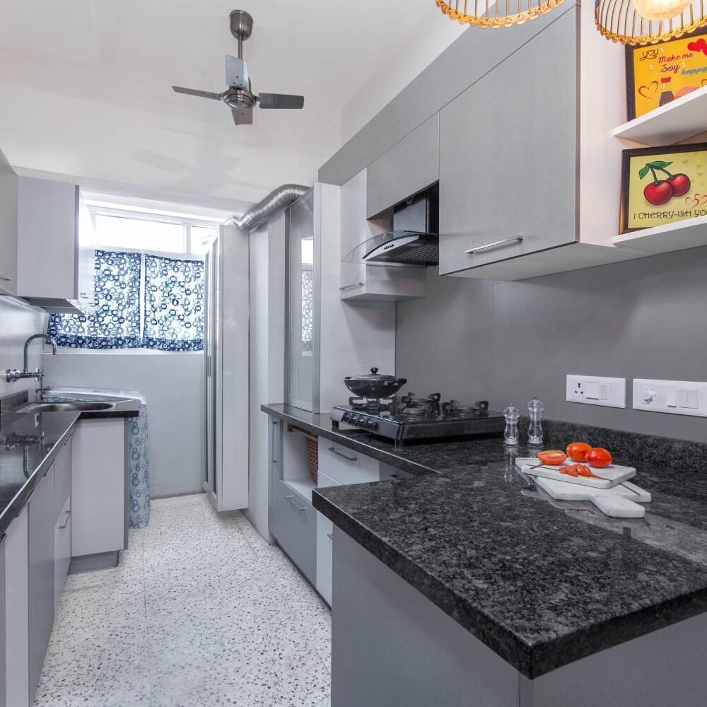 Modern 2BHK Flat Design with Velvet Sofa and Colorful Kids Room