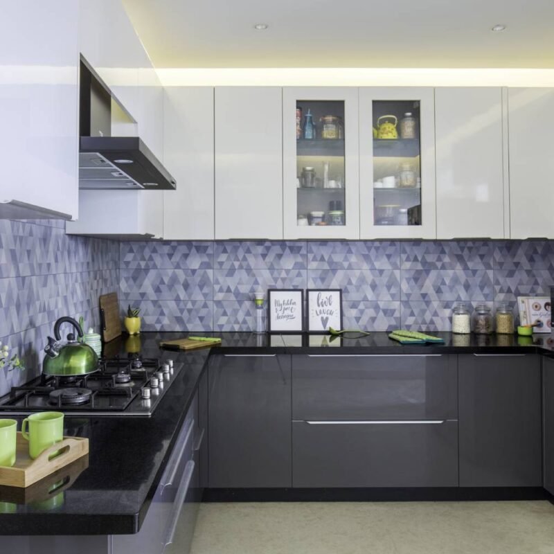 3BHK Modern Flat Design with U-Shaped Kitchen and Walk-In Wardrobe