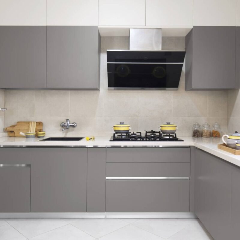 3BHK Contemporary Flat Design with Spacious Living Room and Dusky Rose Accents