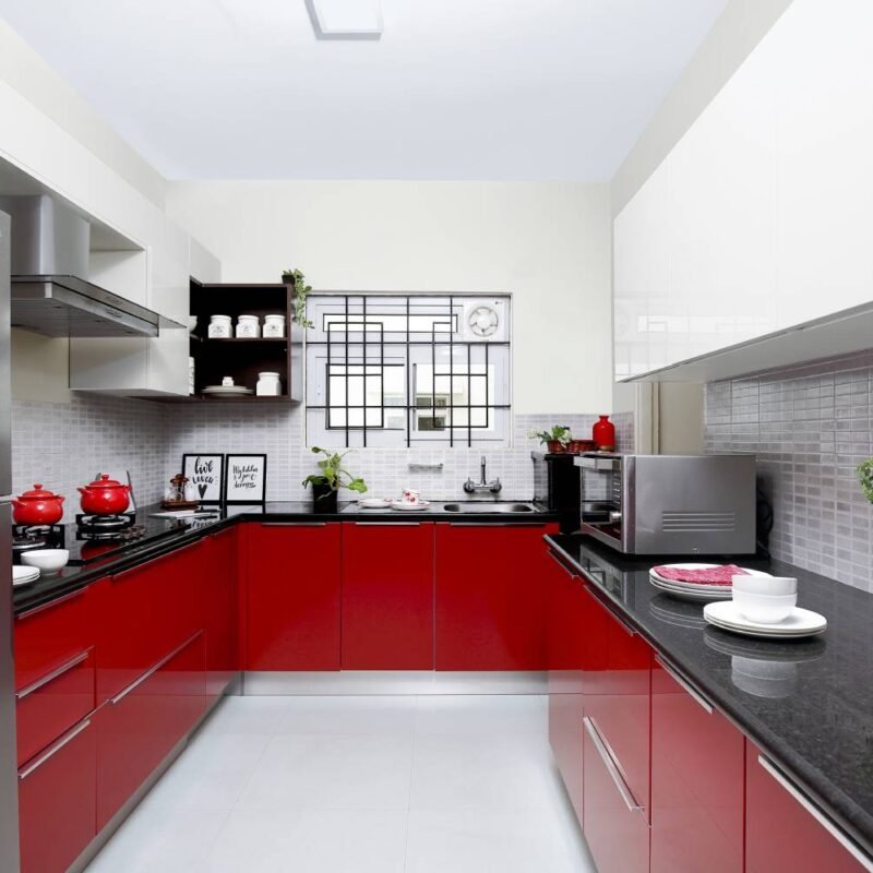 Contemporary 2BHK Flat Design with U-Shaped Kitchen and Inviting Decor