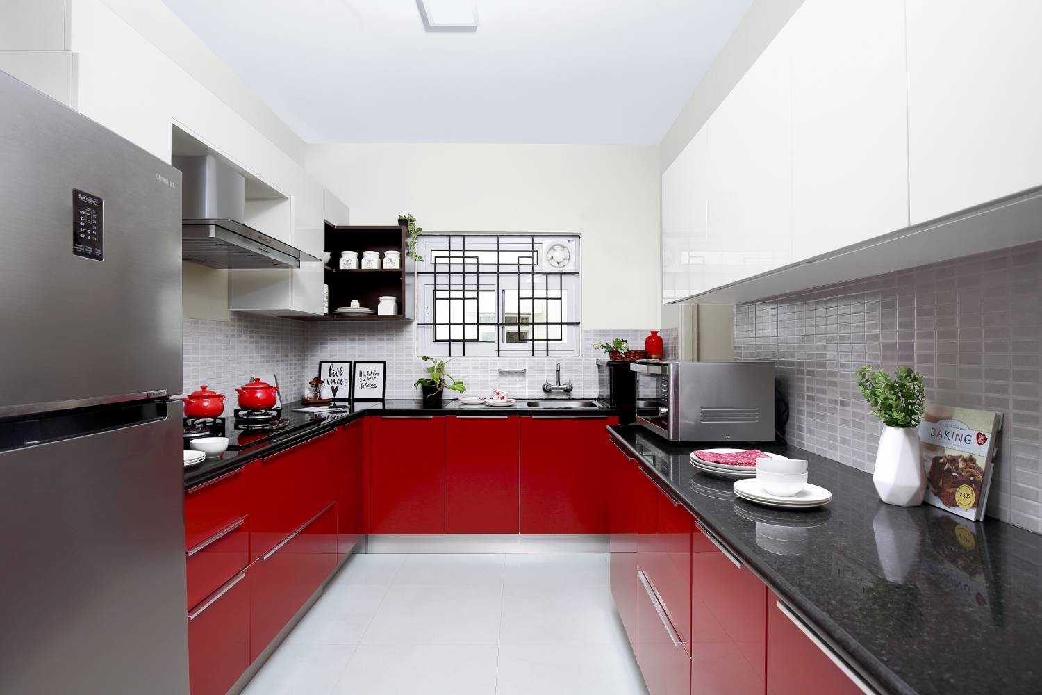 Contemporary 2BHK Flat Design with U-Shaped Kitchen and Inviting Decor