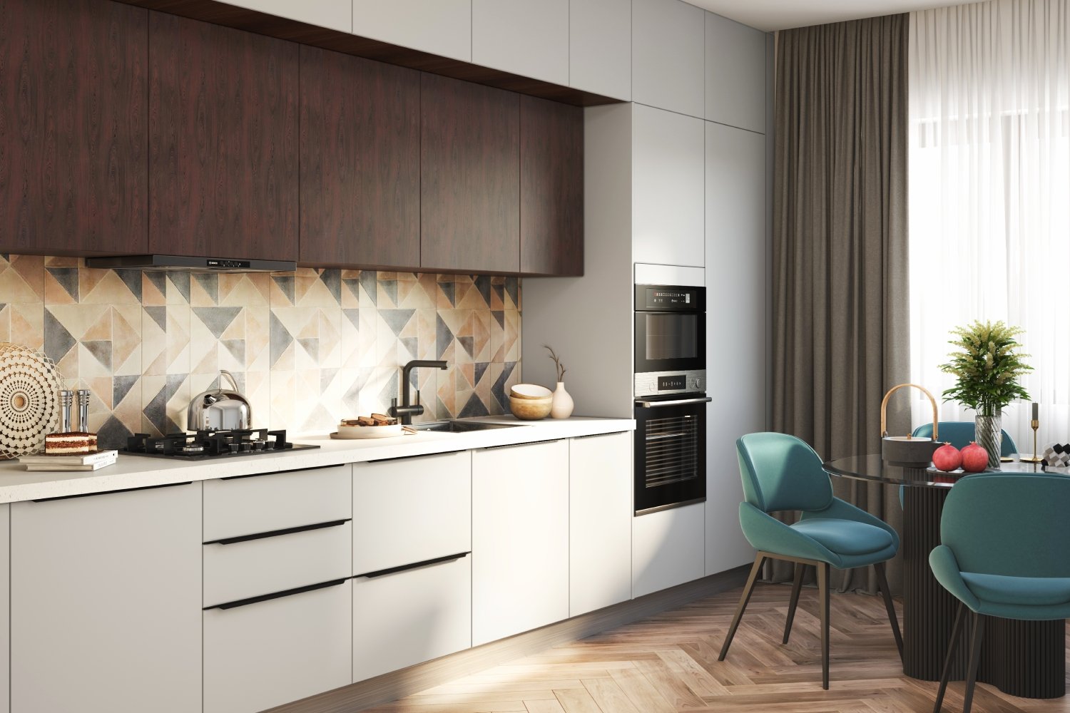 Smart Space-Saving Kitchen with Floor-to-Ceiling Cabinets