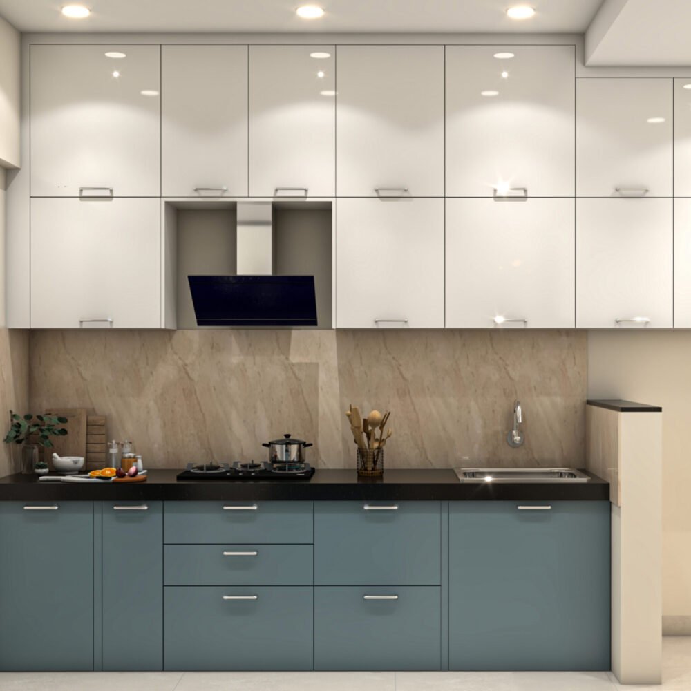 Contemporary Open Kitchen Design With Marble Backsplash