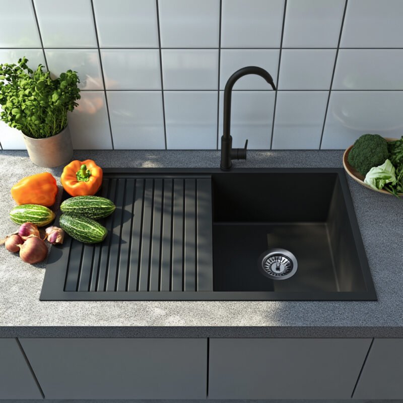Single Bowl Granite Kitchen Sink Design with Drainboard