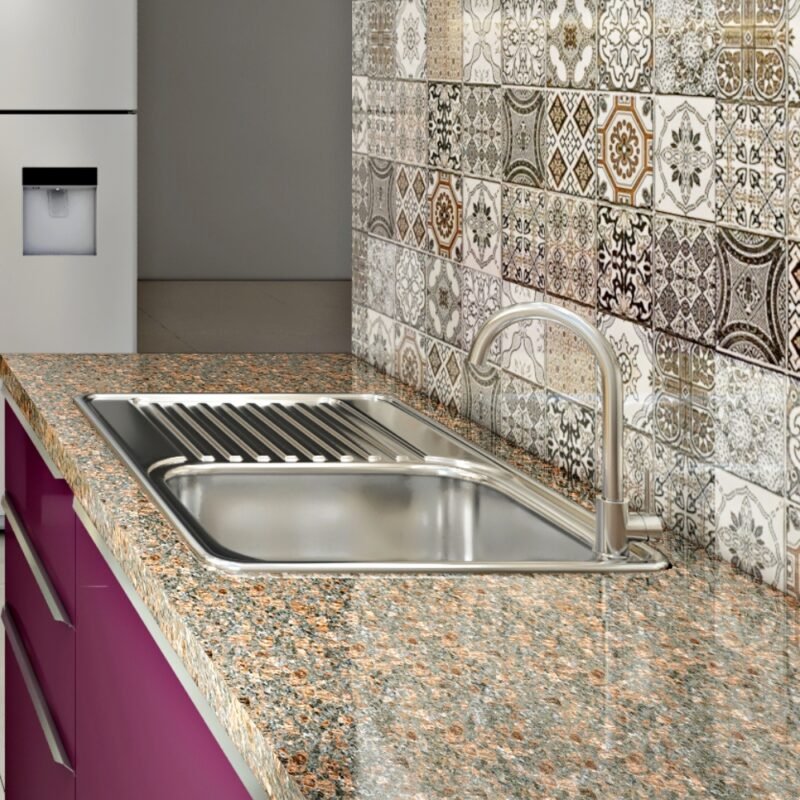 Top Mount Modern Single Bowl Kitchen Sink Design With Drainboard And Black Currant Kitchen Cabinets