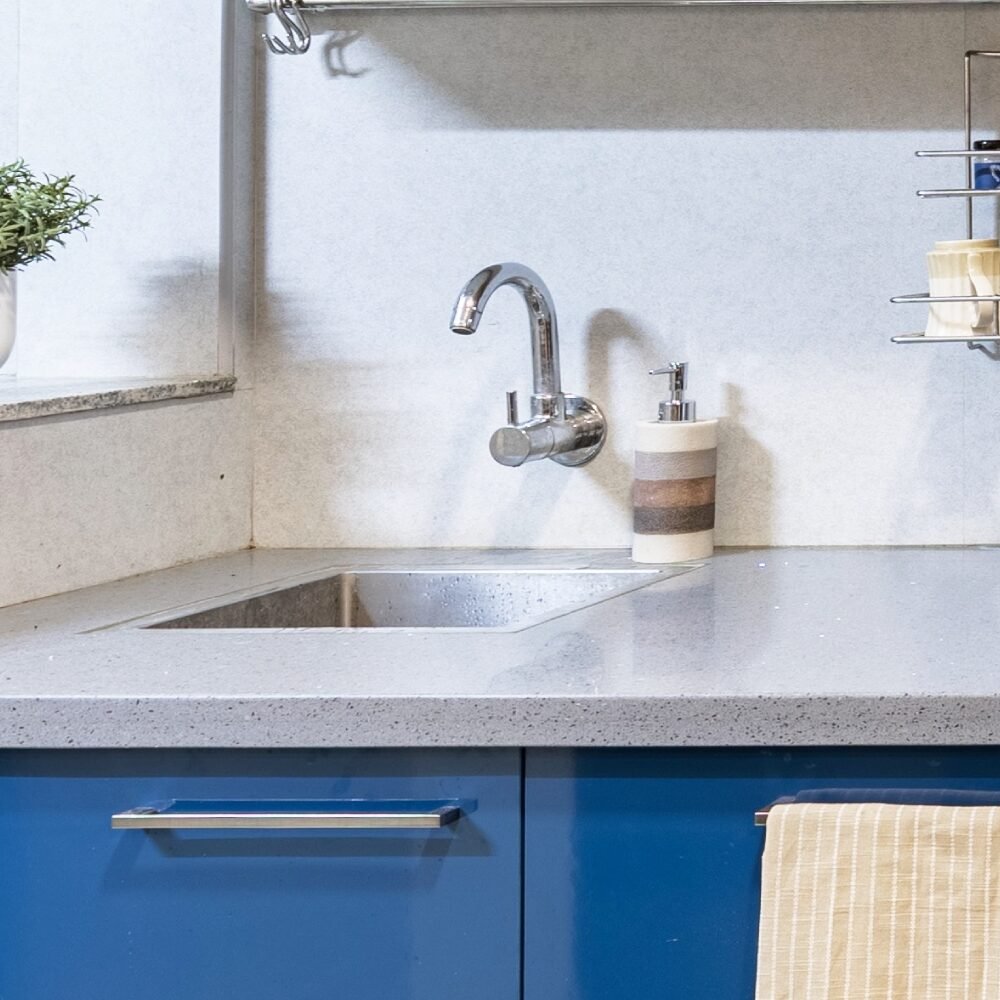 Modern Compact Stainless Steel Basin Wash With Grey Countertop