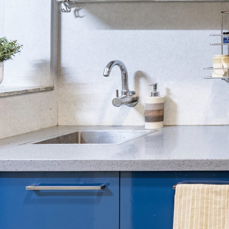 Modern Compact Stainless Steel Basin Wash With Grey Countertop