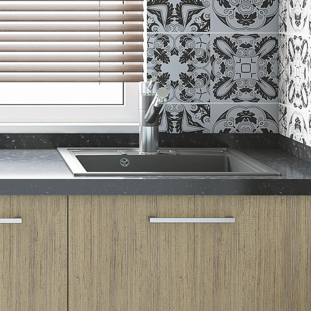 Contemporary Stainless Steel Top Mount Basin Wash With Black Countertop