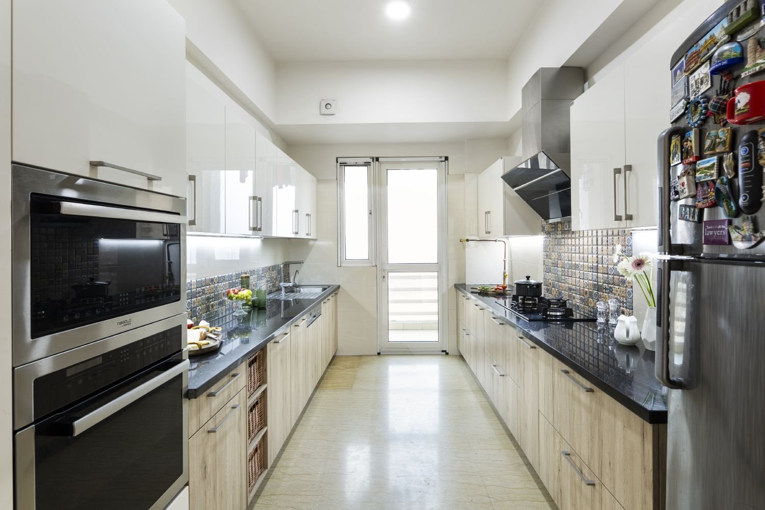 Mid-Century Modern 3BHK Flat Design with Warm Living Room and Vibrant Balcony Design