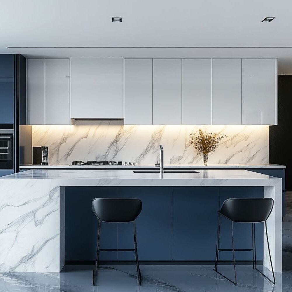 High Gloss White and Black Chevron Ceramic Tiles Design for Kitchens