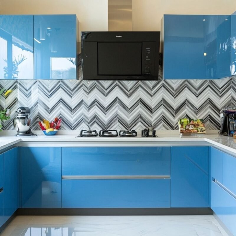 High Gloss White and Black Ceramic Tile Design for Modern Kitchens