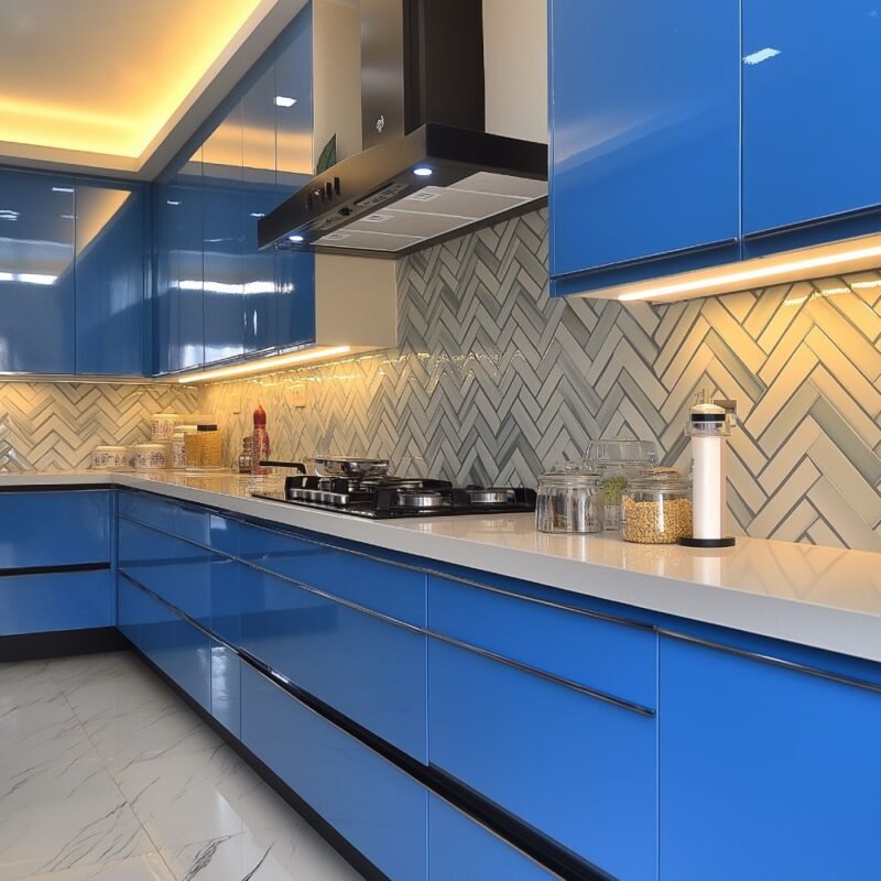 Multicolored Ceramic Herringbone Tiles Design for Kitchen and Bathroom
