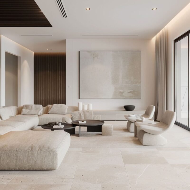 Scratch and Spill Resistant Modern Flooring Design with Square Tiles