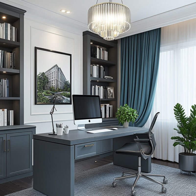 Modern Home Office Design in Wave Blue Colour