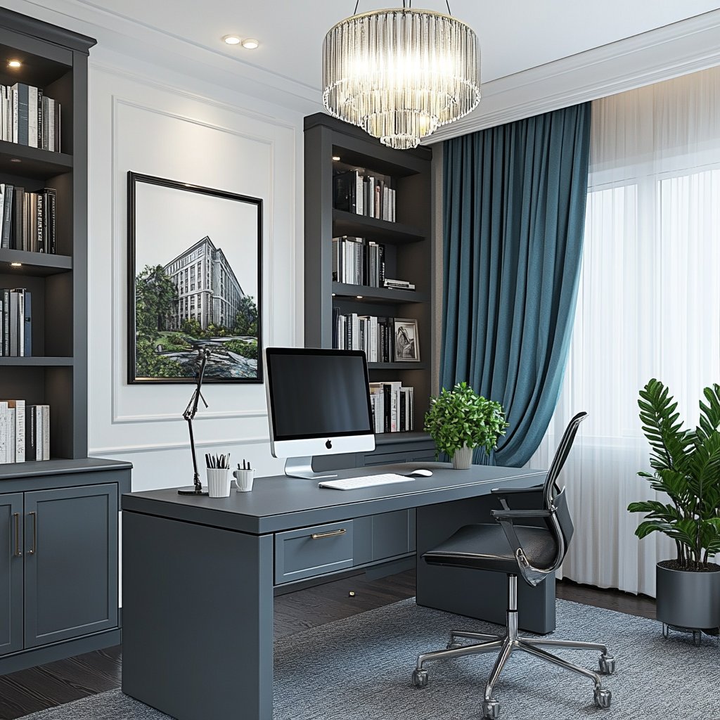 Modern Home Office Design in Wave Blue Colour