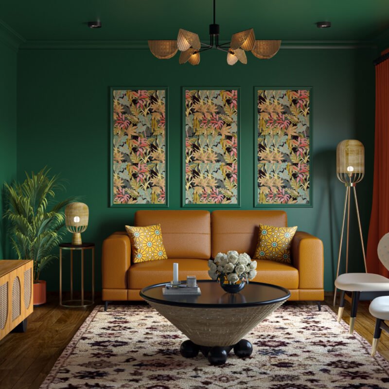 Eclectic Wall Panelling with Tropical Botanical Wallpaper Wall Design