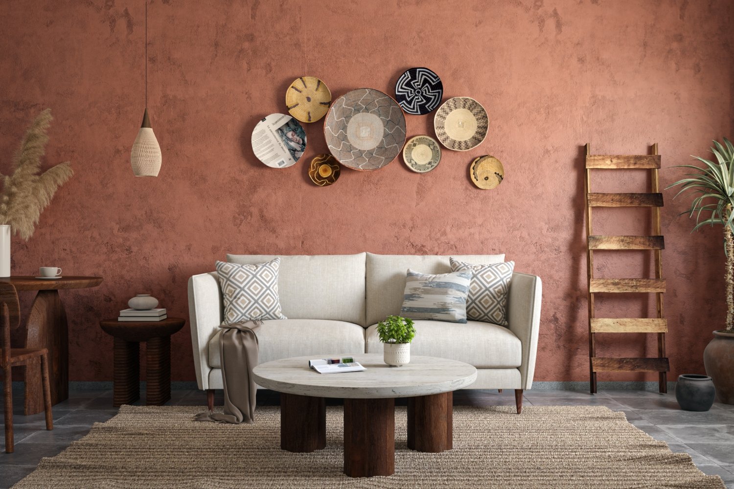 Bohemian Brick Red Wall Paint Design with Textured Finish