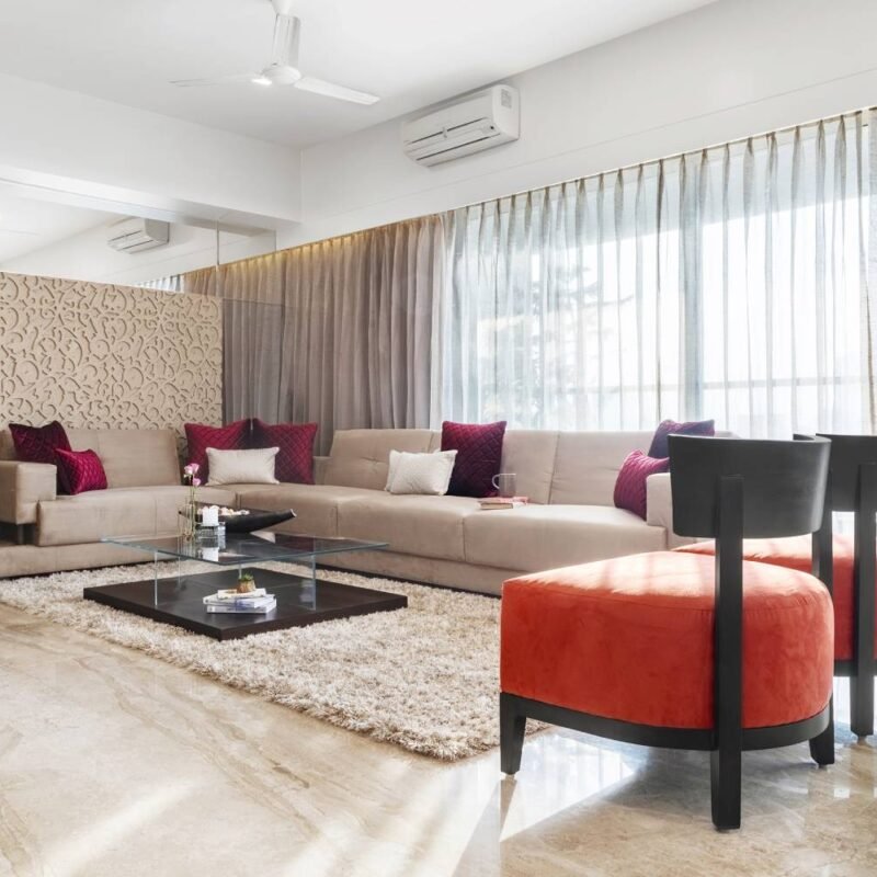 Contemporary 2BHK Flat Design Dining for Four and Chandelier