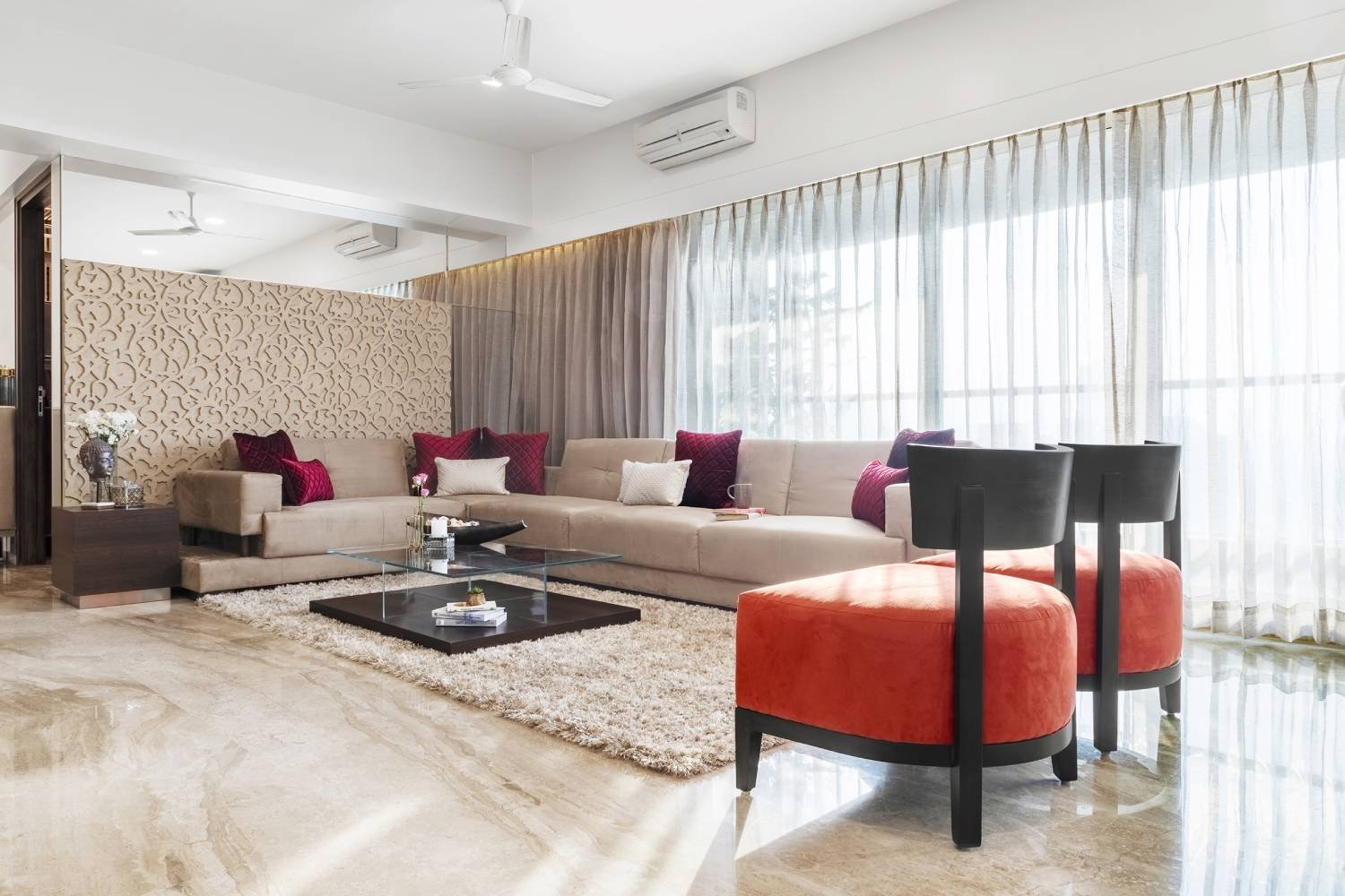 Contemporary 2BHK Flat Design Dining for Four and Chandelier