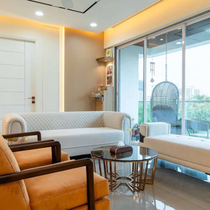 Modern Living Room Design with 3-Seater Sofa and Accent Chair