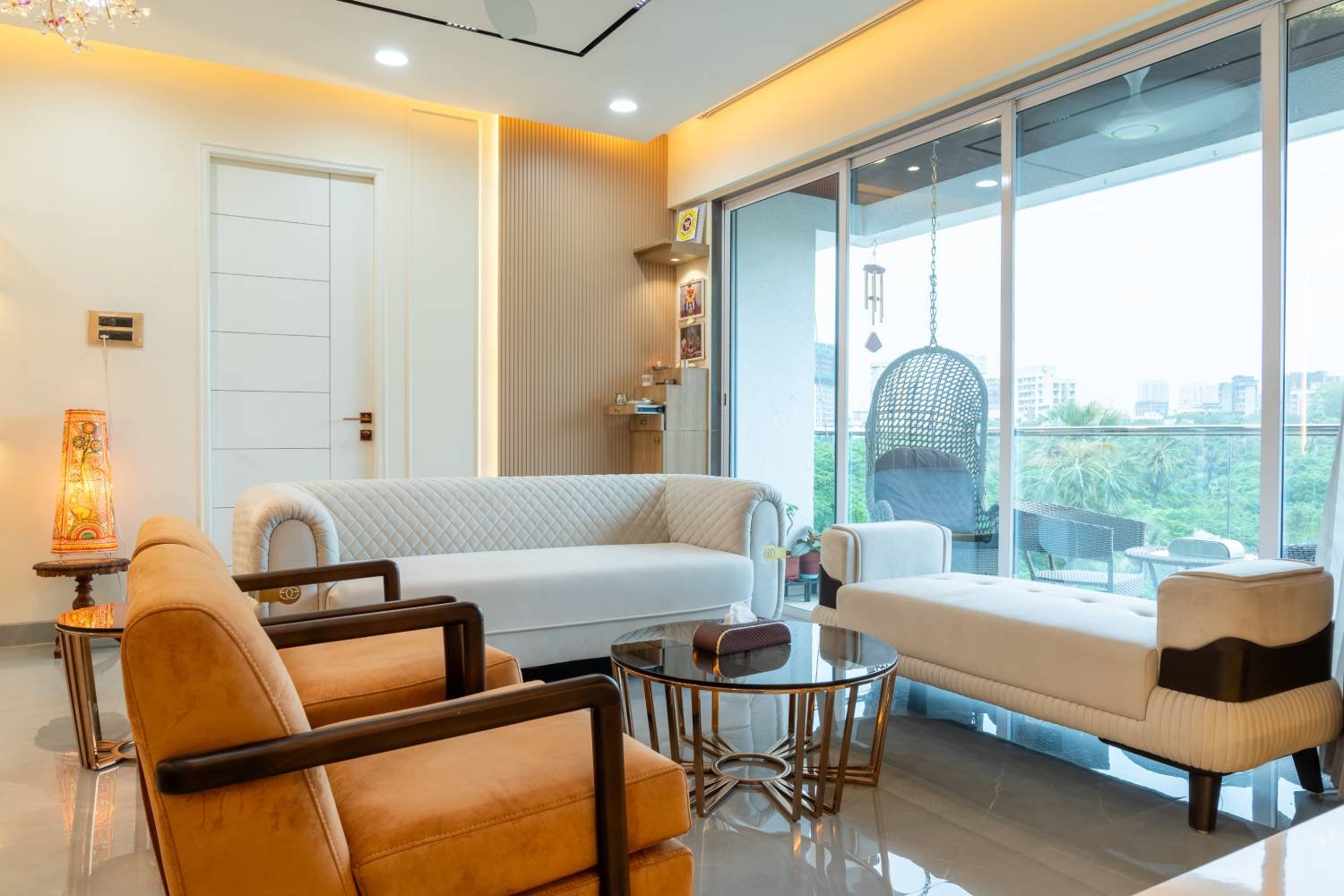 Modern Living Room Design with 3-Seater Sofa and Accent Chair