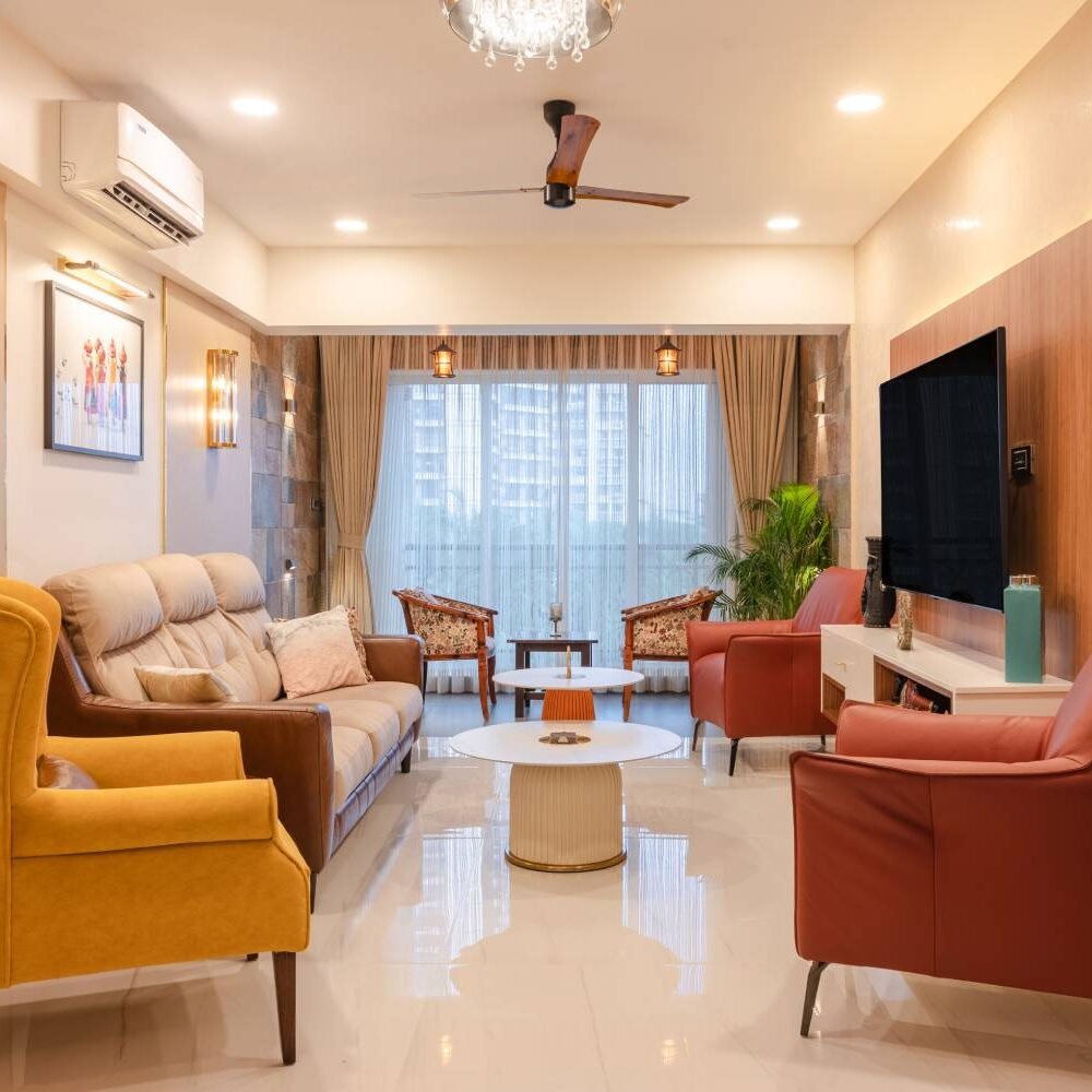 Contemporary Living Room Design with 3 Seater Sofa with Cream Leather Sofa