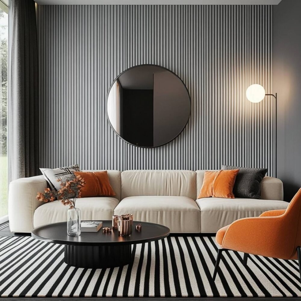 Modern Living Room Design with 3-Seater Cream Sofa