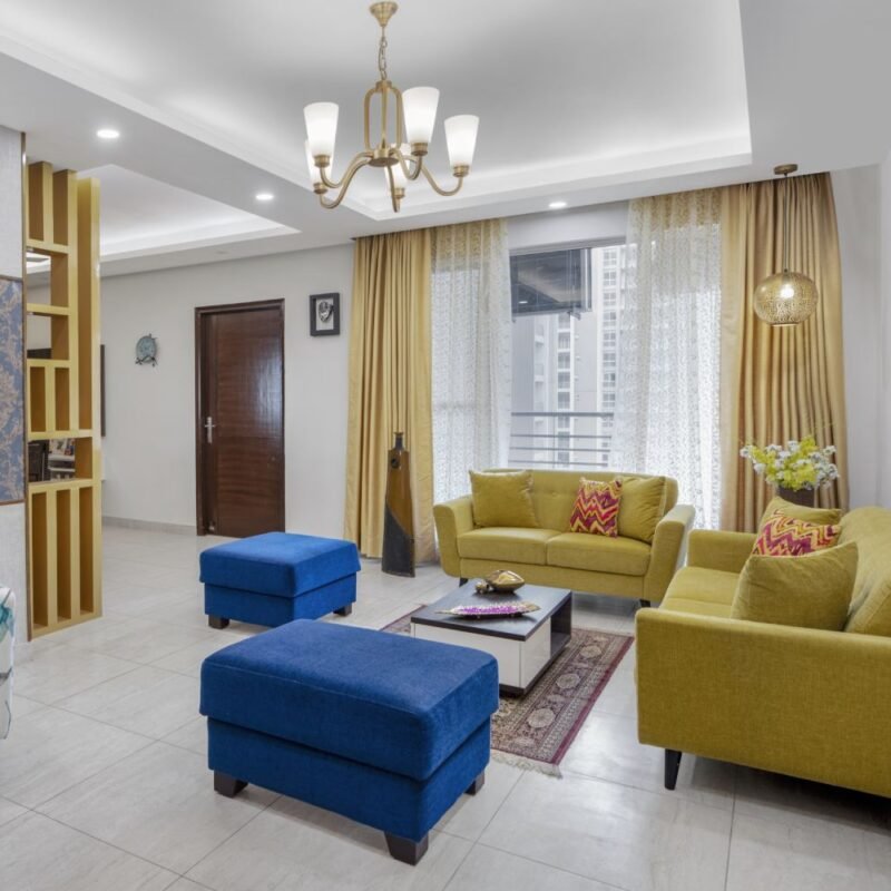 Contemporary 3BHK Flat Design with Mirrored Wardrobe and Neutral Colour Scheme