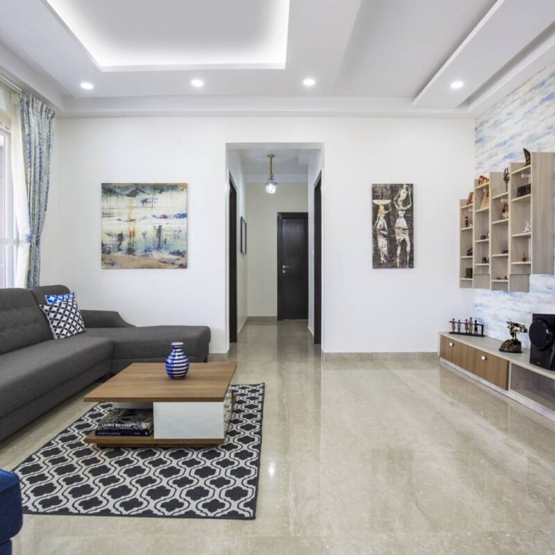 3BHK Contemporary Flat Design with Spacious Mirrored Wardrobes