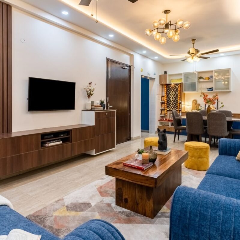 Contemporary 2BHK Flat Design with Space Saving Wardrobes and Straight Kitchen