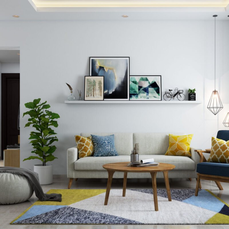 Scandinavian Living Room Design with Light Beige Sofa