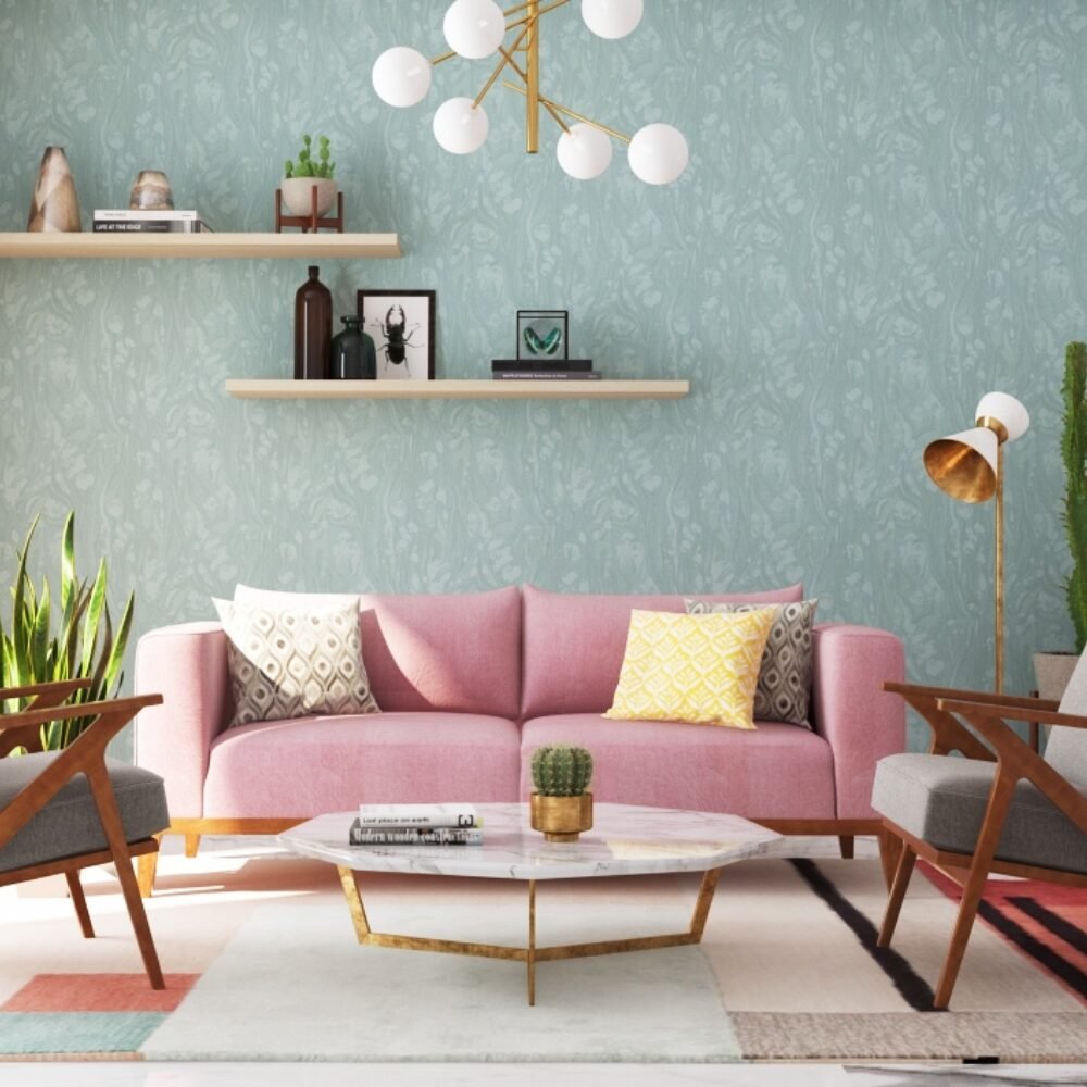 Contemporary Light Blue Patterned Wallpaper Design