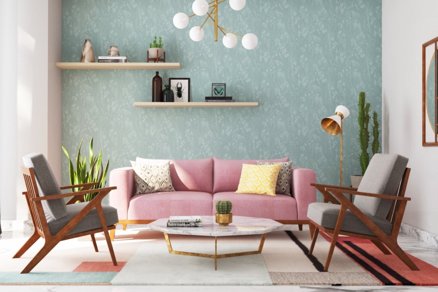 Contemporary Light Blue Patterned Wallpaper Design