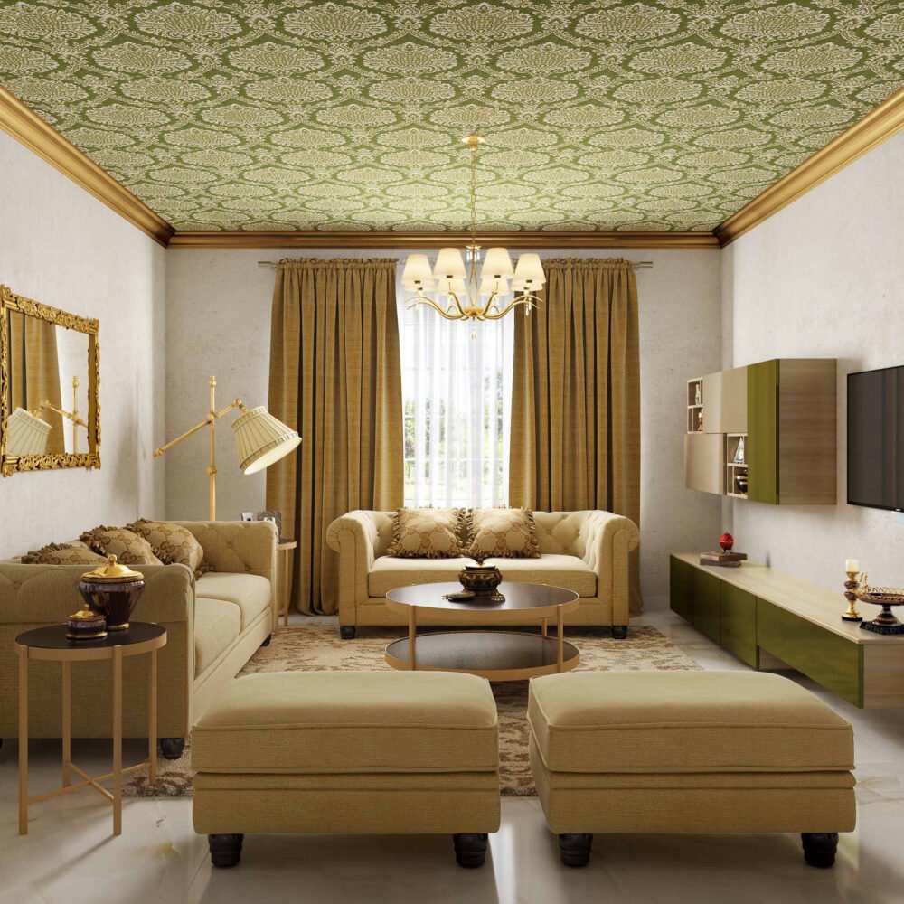 Classic Living Room Design with Chesterfield Beige Sofas