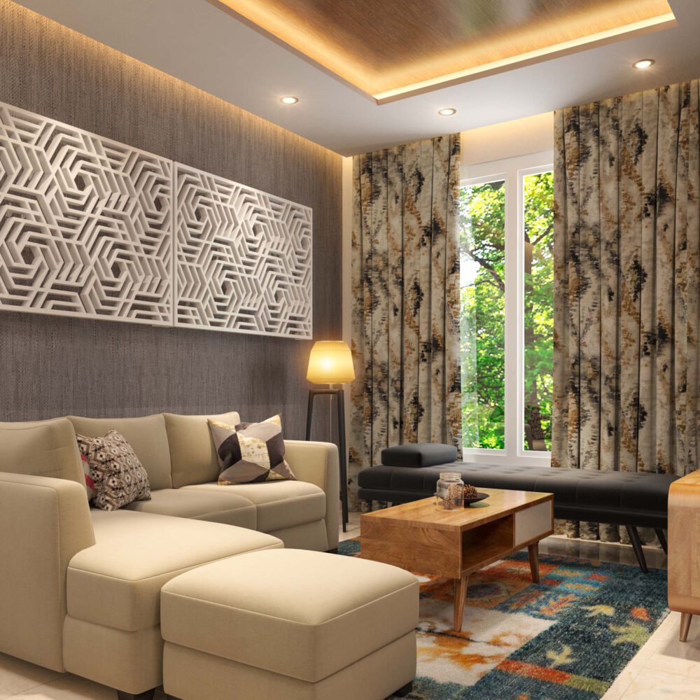 Modern Living Room Design with Grey L-Shaped Sofa