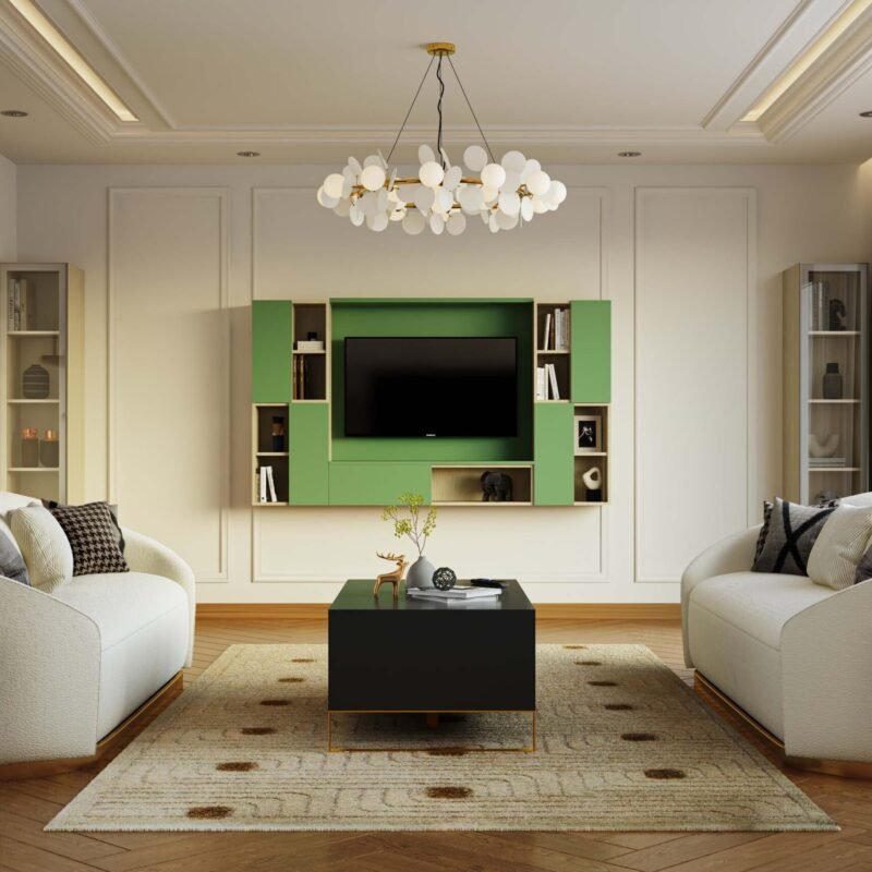 Contemporary Living Room Design with 3-Seater Curved Edge Sofas
