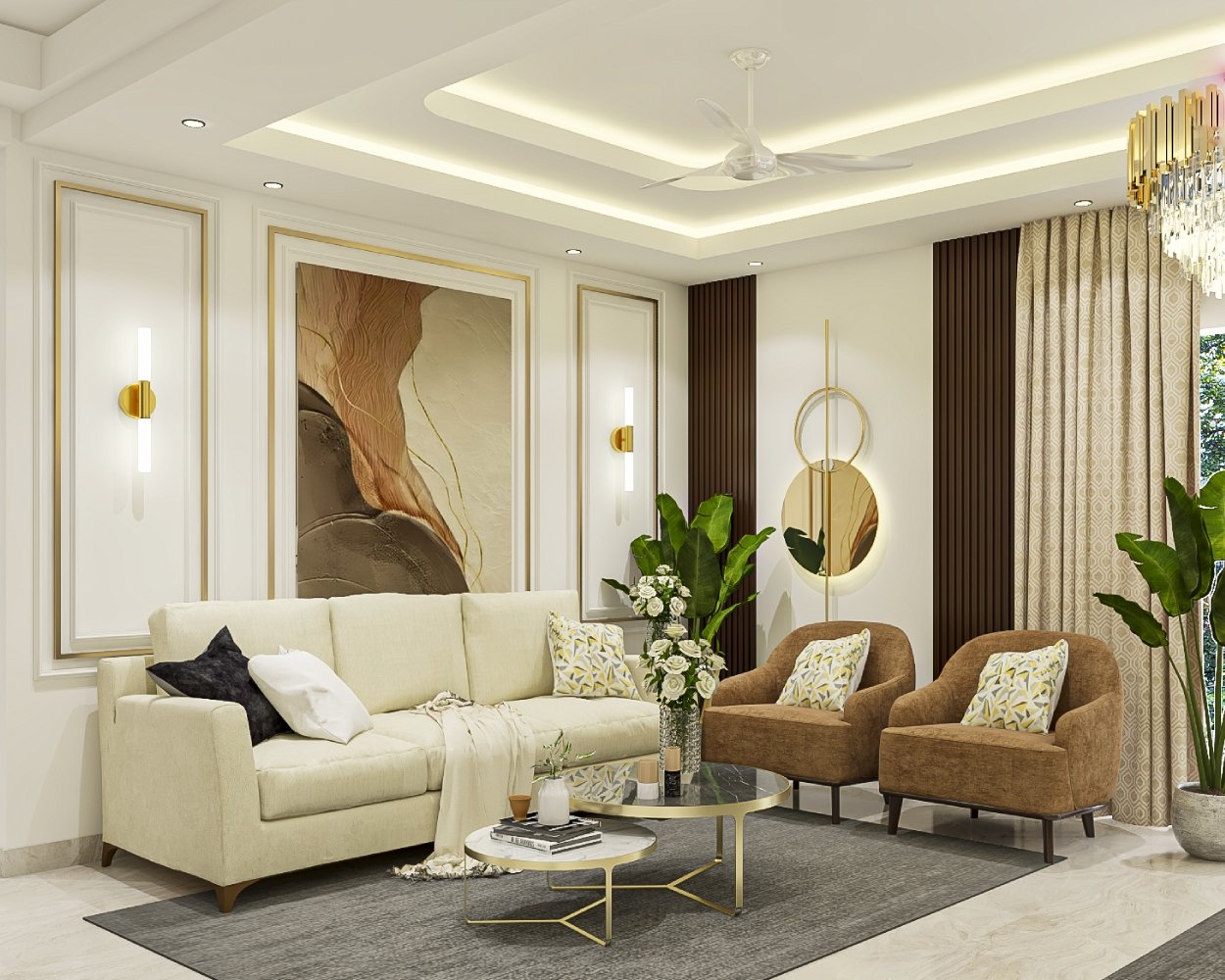 Contemporary Living Room Design with Neutral-Toned Seating
