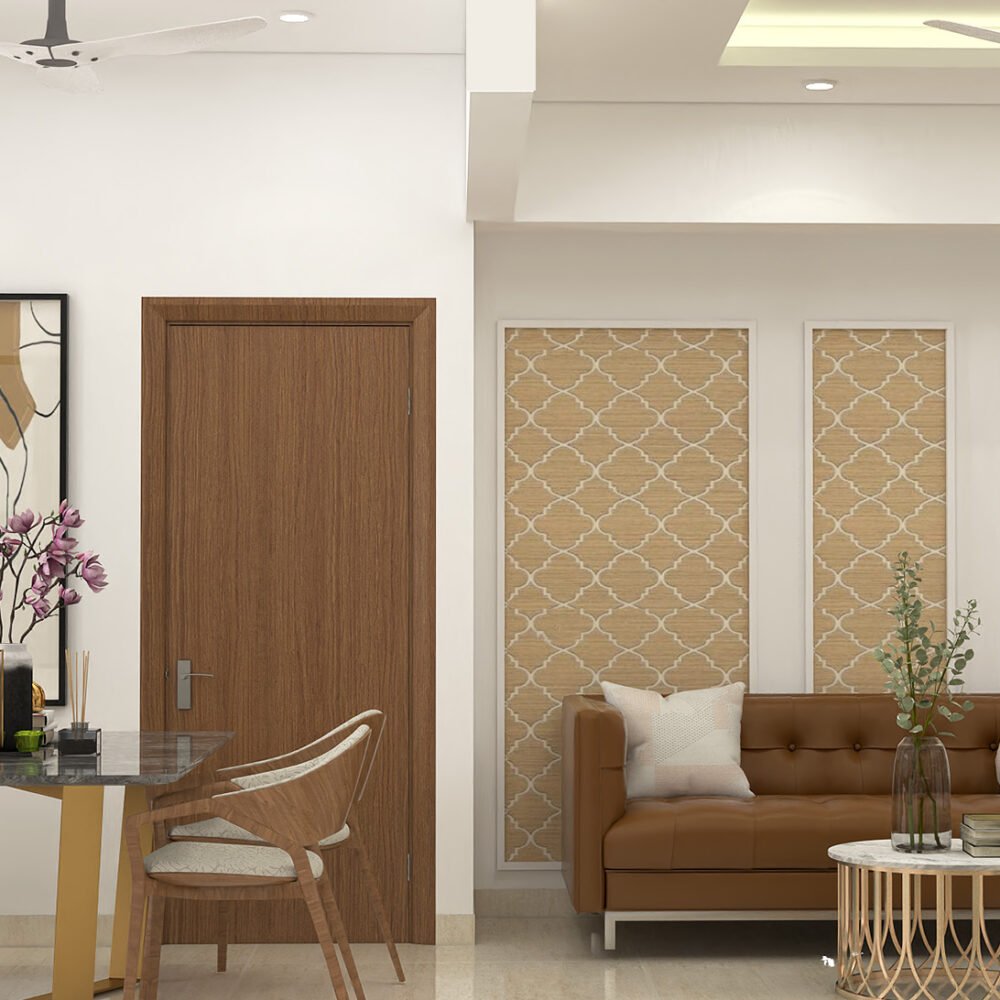 Modern Living Room Design with Brown Sofa and Wall Trims