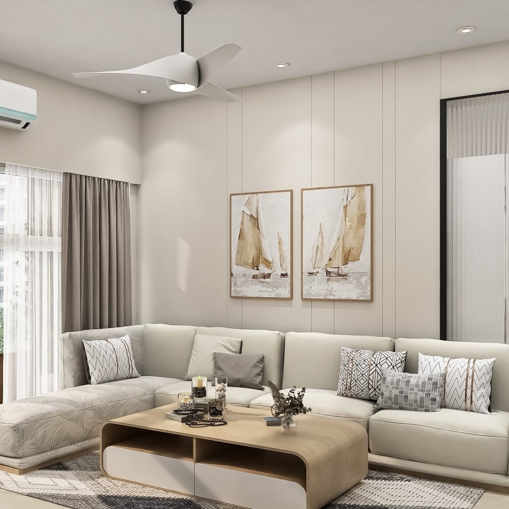 Modern Living Room Design with Floral Sectional Sofa and Coffee Table