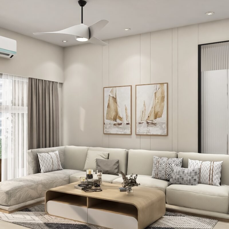 Modern Living Room Design with Floral Sectional Sofa and Coffee Table